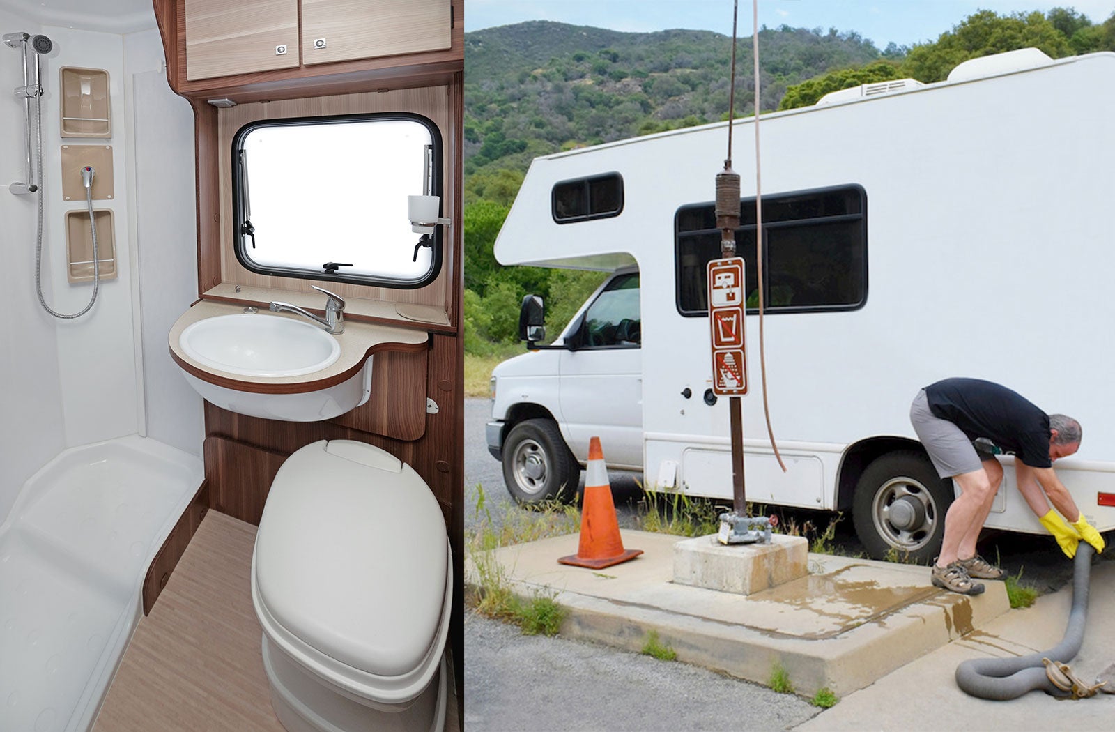 Portable RV/camper toilet and holding tank setup in Antigo, Wisconsin