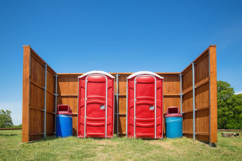 Short-term porta potty units staged for delivery in Antigo, Wisconsin